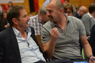 Bundestrainer Dieter Maute (re.) im Gespräch mit BDR-Vize-Präsident Harry Bodmer. Foto: BDR