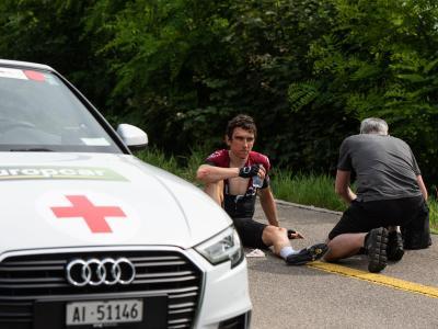  
          Geraint Thomas war auf der vierten Etappe der Tour de Suisse gestürzt. Foto: Sam Buchli/TOUR DE SUISSE 
        