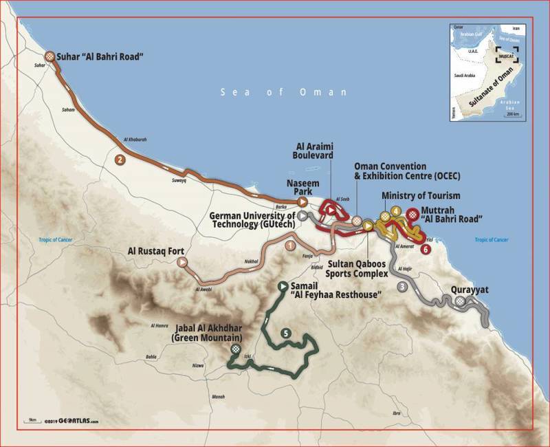 Die ursprünglich für sie Tour of Oman 2020 geplante Strecke. Grafik: ASO