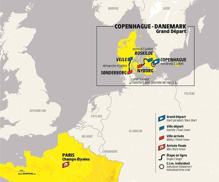 Die Strecke der Tour de France in Dänemark 2021. Grafik: ASO