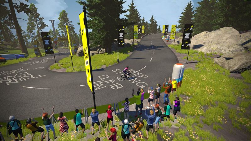 Michael Woods' Avatar auf der Strecke der virtuellen Tour de France. Grafik: Zwift