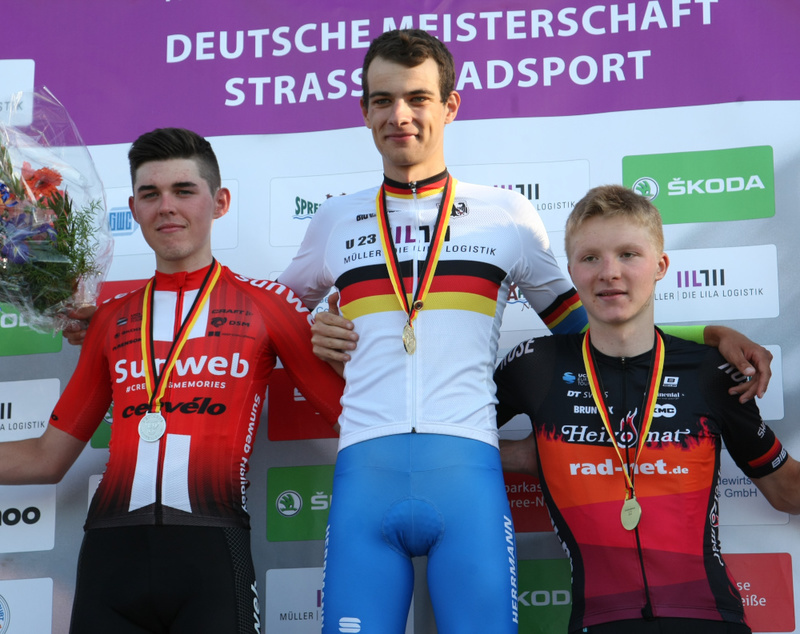 Miguel Heidemann (Mitte) gewann die Zeitfahr-DM der U23-Klasse 2019. Foto: Archiv/Mareike Engelbrecht