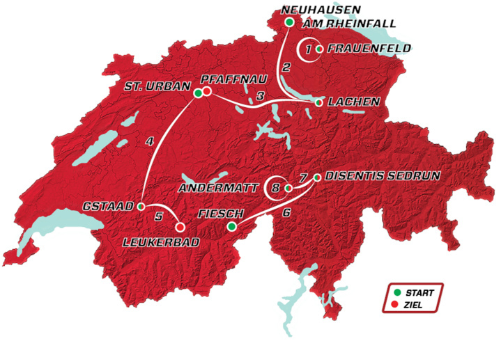 Die Etappenorte der Tour de Suisse 2021. Grafik: Veranstalter