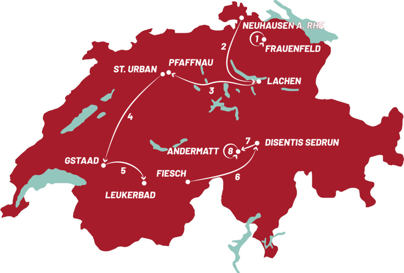 Die Strecke der Tour de Suisse 2021. Grafik: Veranstalter