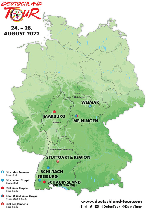 Die Etappenorte der Deutschland-Tour 2022. Grafik: ASO