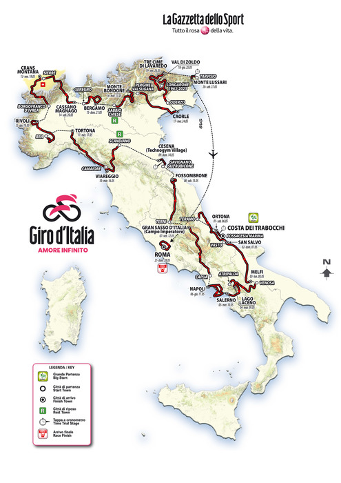 Die Strecke des 106. Giro d'Italia. Grafik: RCS Sport