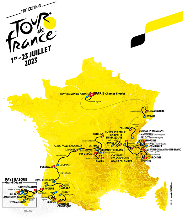 Die Strecke der 110. Tour de France. Grafik: ASO