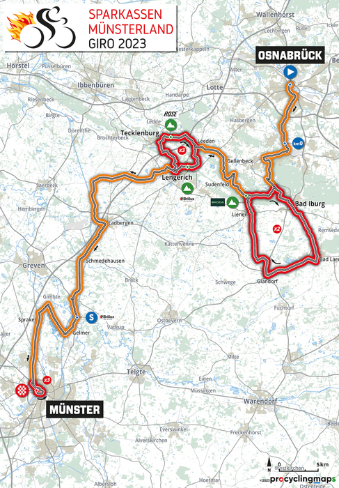Die Strecke des Sparkassen Münsterland-Giro 2023. Grafik: Veranstalter